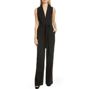 NEW Lela Rose Fluid Crepe V-Neck Belted Black Jumpsuit